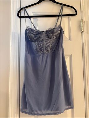 Lace-Trim Corset Style Slip Dress - Periwinkle